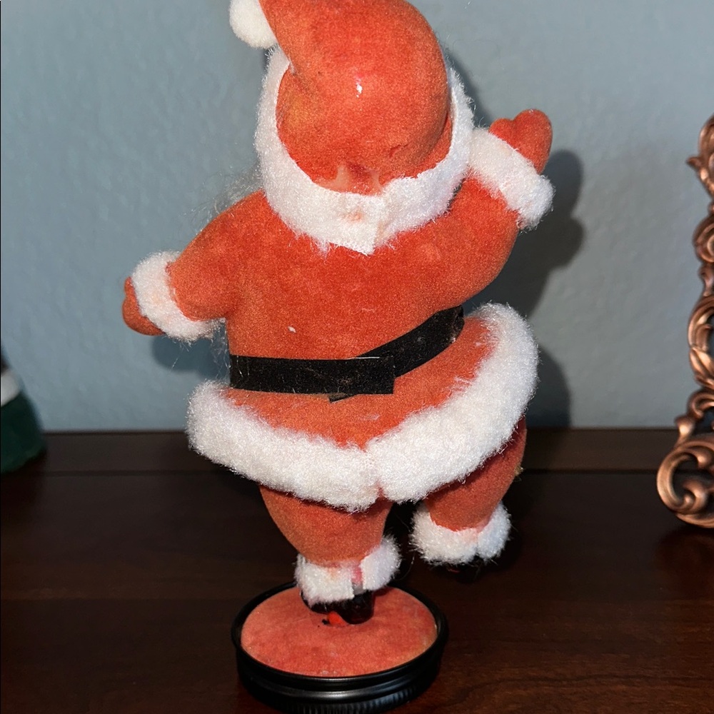 VINTAGE Santa Dancing Flocked Red Santa Clause Figure Holiday Christmas - Picture 4 of 5